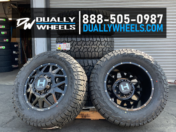 22x8.25 Hostile H402 Diablo Satin Black 11-UP GM DUALLY Wheels