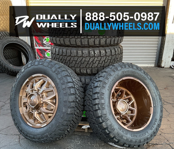 22x8.25 Fuel Off-Road D876 Flux Platinum Bronze 11-UP GM DUALLY Wheels ...