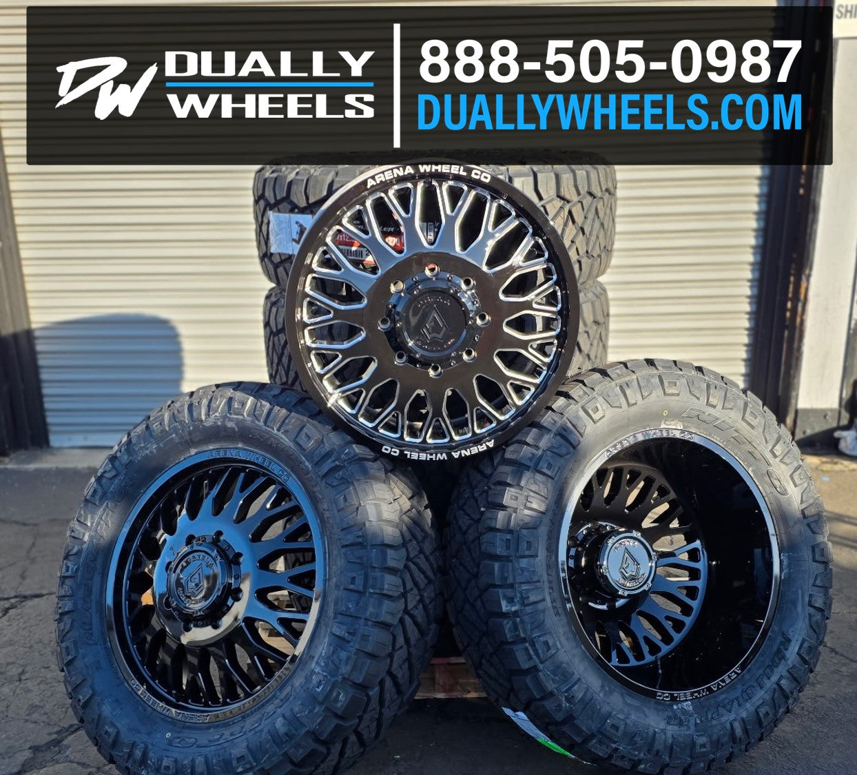 Duely Custom Black Rims 22x8.25 Arena A121 Monarch Glossy Black FORD/DODGE DUALLY Wheels 10x22 ...