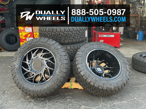 20x8.25 D741 Fuel Runner Black Milled 11-UP GM DUALLY Wheels 8x210 Set ...