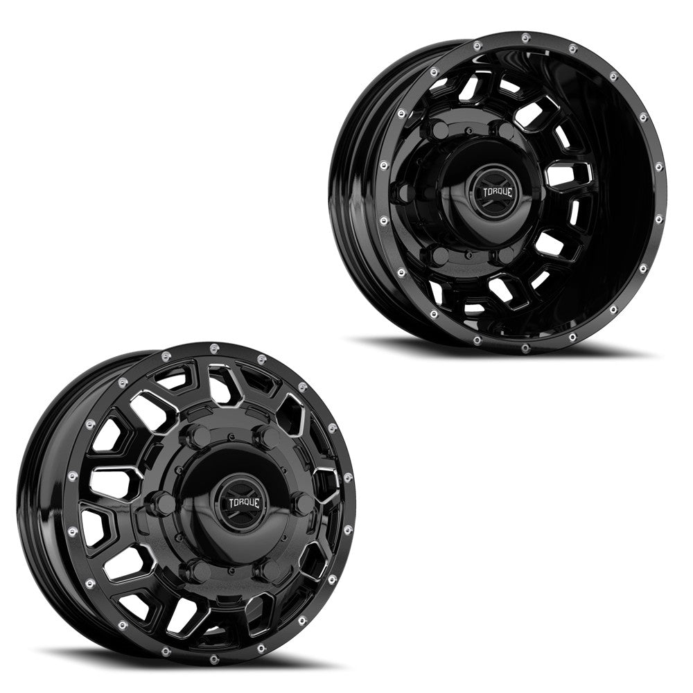16x6 Torque TW514C Rush Gloss Black Milled SPRINTER DUALLY Wheels 6x20 ...