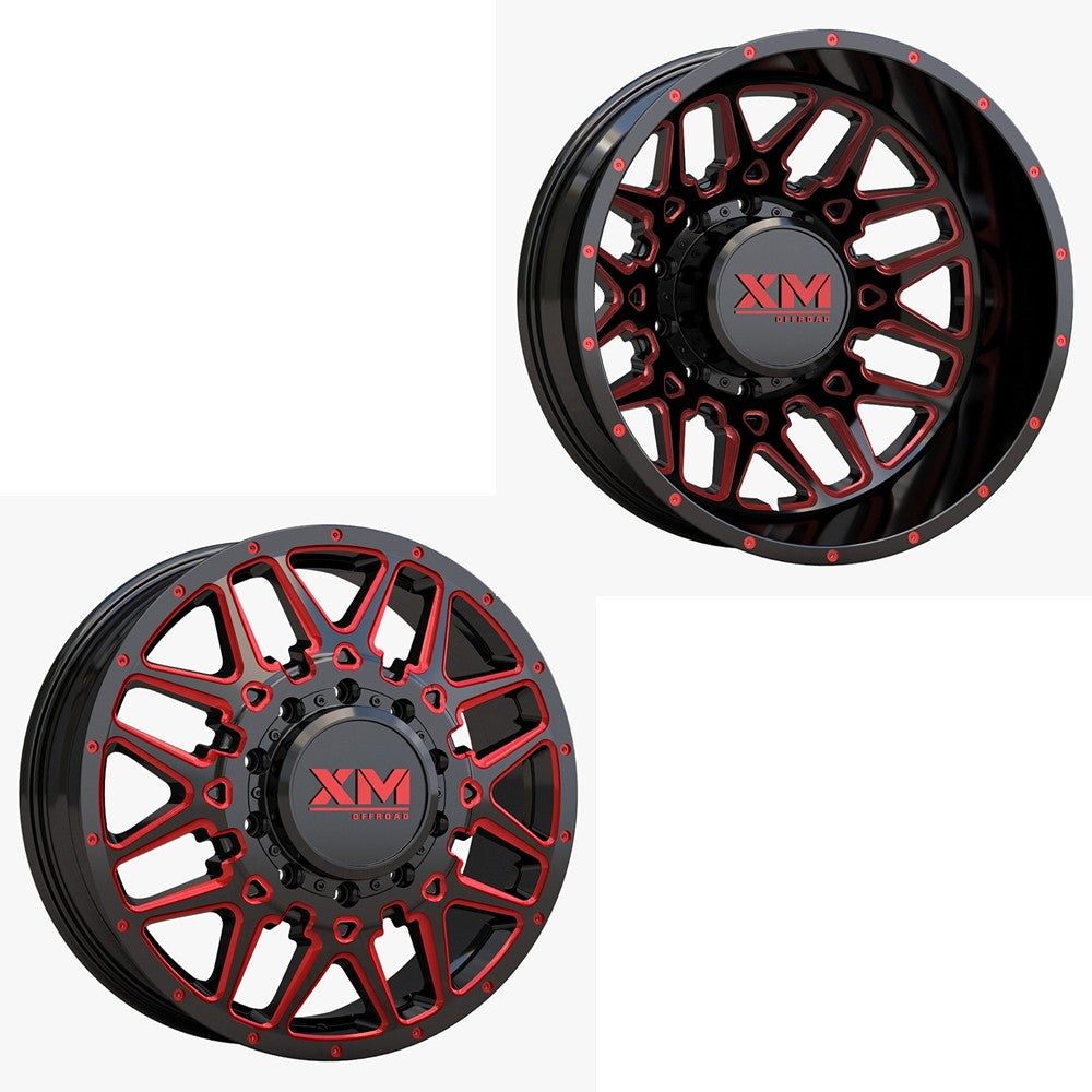 Xm Street Rims 22x8.25 XM Off-Road XM-900 Black Red Milled PRE-11 GM DUALLY Wheels 8x ...